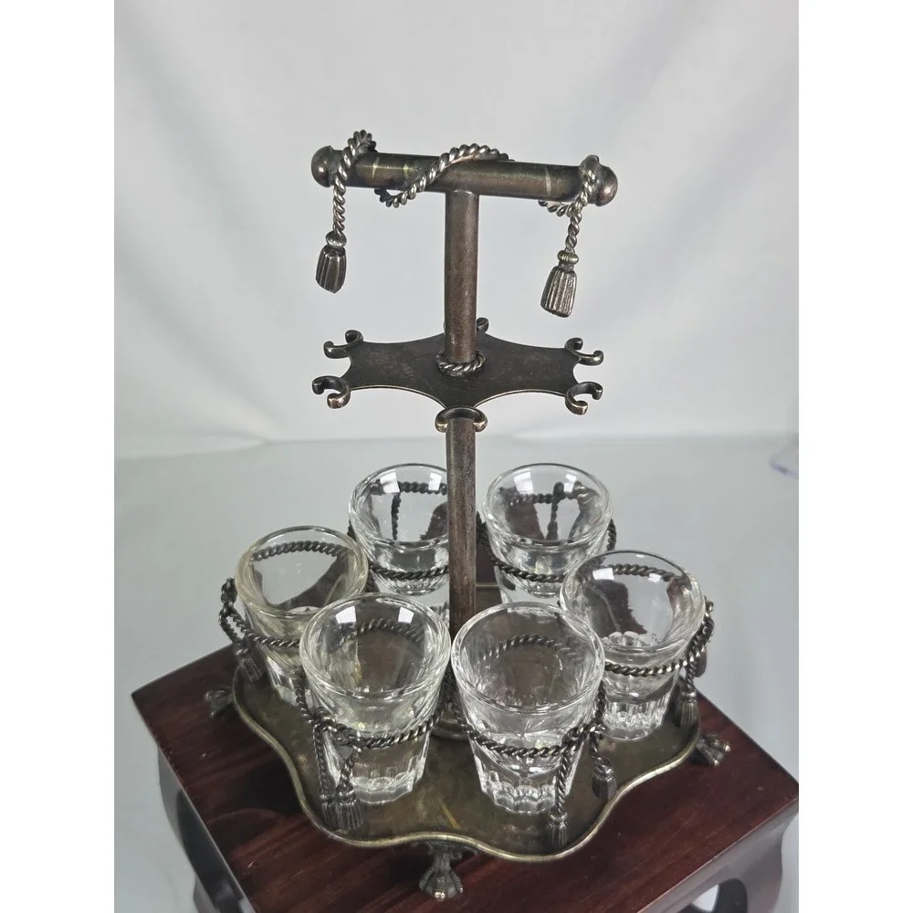 Vintage Shot Glass‎ Caddy With Six Shot Glasses